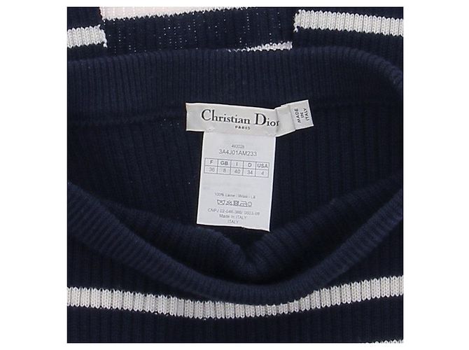 Falda larga Christian Dior de lana a rayas azul marino - vista 6