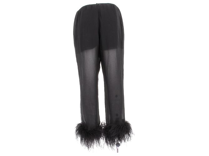 Prada Pantalones de Seda y Plumas Negro - vista 2