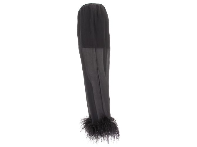 Prada Pantalones de Seda y Plumas Negro - vista 4