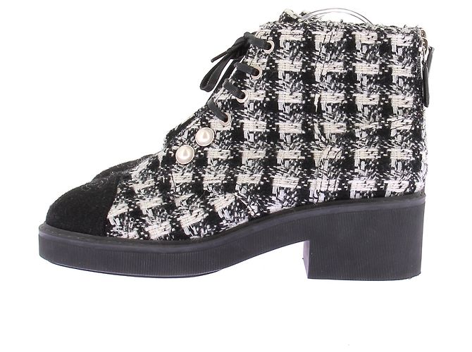 Chanel Stivali in tweed nero e bianco - vista 3
