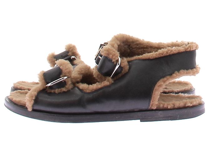 Autre Marque Sandali in pelle nera foderati in marrone Nero - vista 3