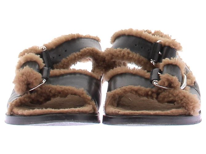 Autre Marque Sandali in pelle nera foderati in marrone Nero - vista 4