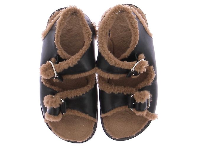 Autre Marque Sandali in pelle nera foderati in marrone Nero - vista 6