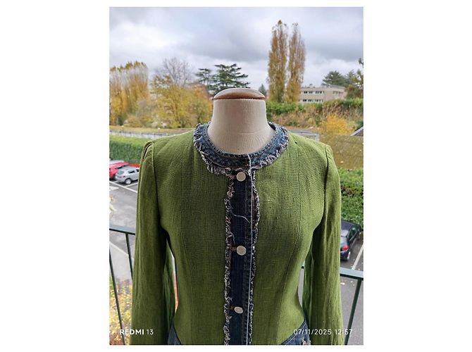 Cappotto Dolce & Gabbana in lino e cotone blu e verde - vista 2