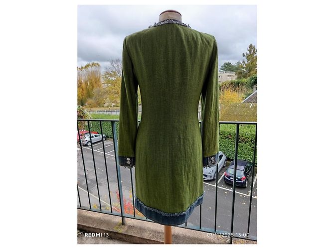 Cappotto Dolce & Gabbana in lino e cotone blu e verde - vista 9