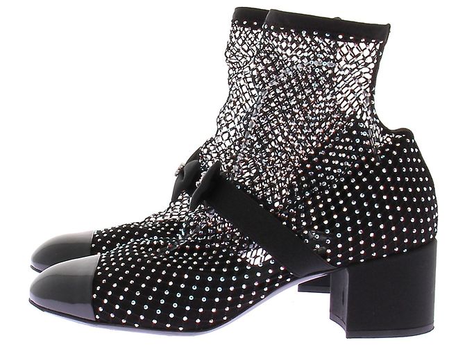 Chanel Botines de tacón de malla Negro - vista 3