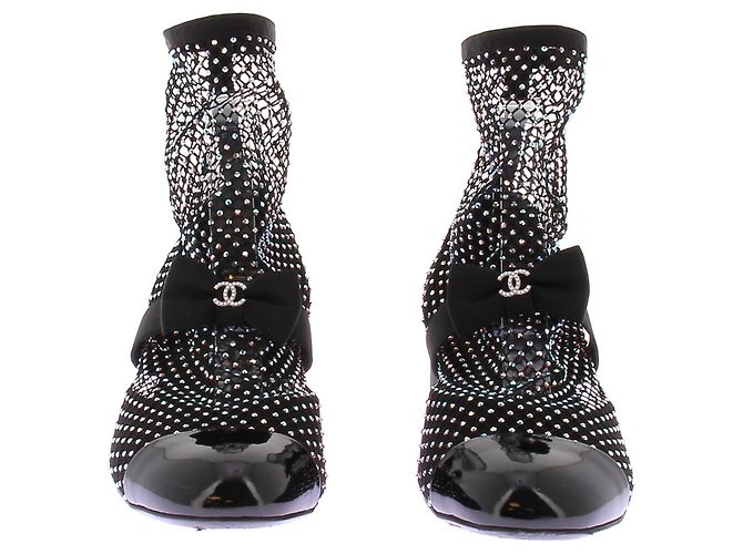 Chanel Botines de tacón de malla Negro - vista 4