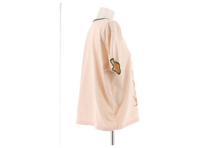 Autre Marque Camiseta crema con estampado de flores y cuello verde Beige - vista 3