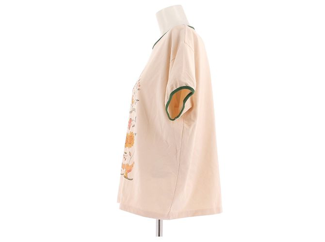 Autre Marque Camiseta crema con estampado de flores y cuello verde Beige - vista 4