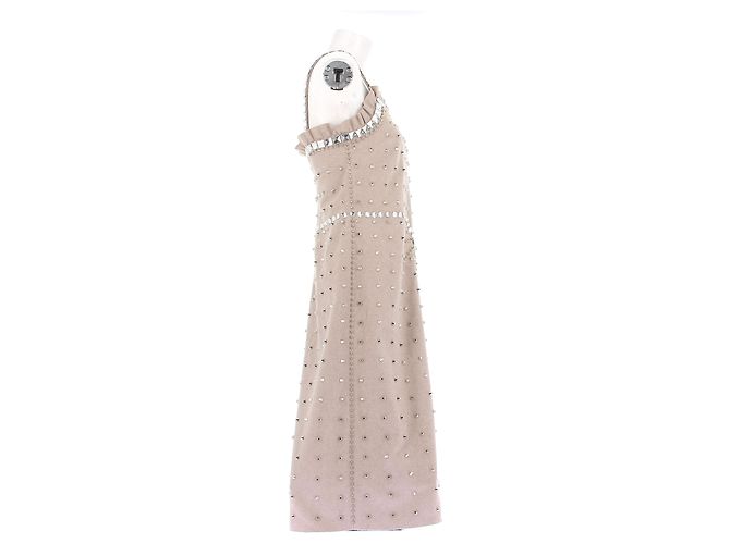 Miu Miu Vestido de lana con adornos Beige - vista 3