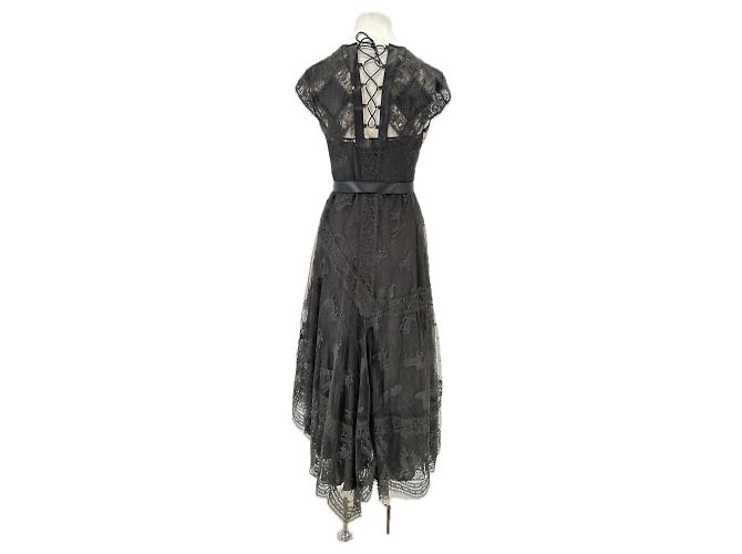 Vestido maxi de encaje negro Hermès con cinturón de cuero - vista 2