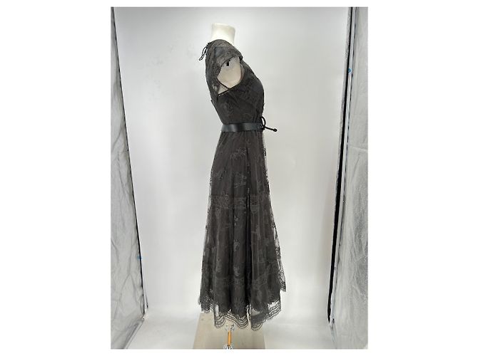 Vestido maxi de encaje negro Hermès con cinturón de cuero - vista 3