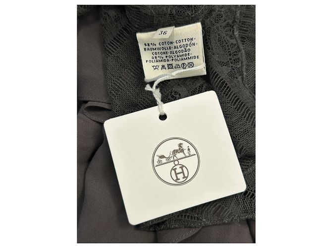 Vestido maxi de encaje negro Hermès con cinturón de cuero - vista 6