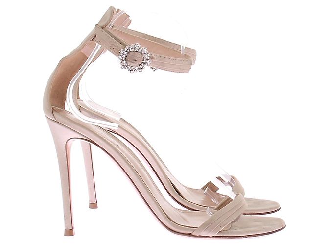 Décolleté Gianvito Rossi in satin beige con cinturini decorati - vista 2