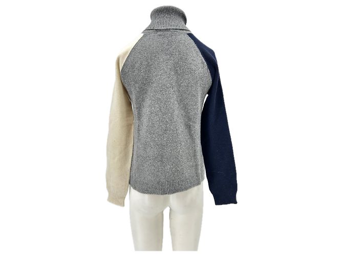 Autre Marque MAJESTIC FILATURES Dreifarbiger Wollpullover Grau - Ansicht 2