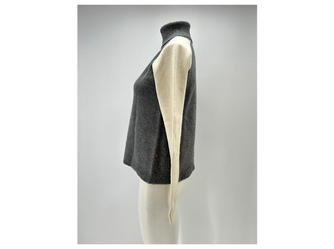 Autre Marque MAJESTIC FILATURES Dreifarbiger Wollpullover Grau - Ansicht 4
