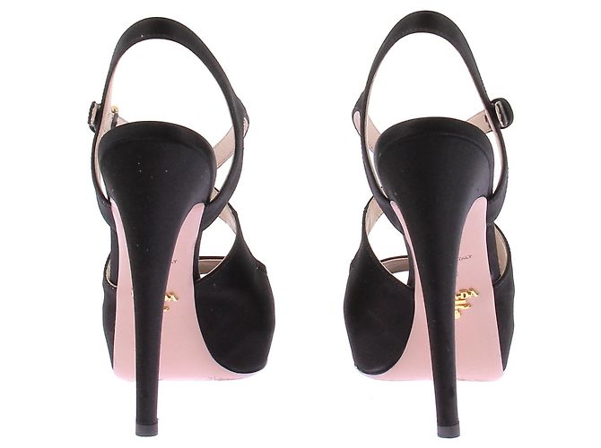 Décolleté aperte in satin nero Prada Taglia 39 - vista 5