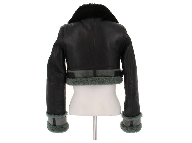 Acne Kurze Wollhaut Jacke Schwarz Grün - Ansicht 2