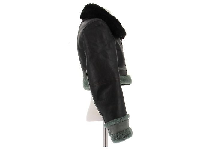 Acne Kurze Wollhaut Jacke Schwarz Grün - Ansicht 3
