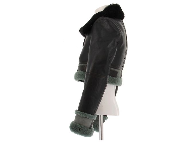 Acne Kurze Wollhaut Jacke Schwarz Grün - Ansicht 4