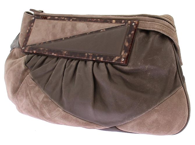 Clutch Fendi To You in pelle e camoscio marrone - vista 5