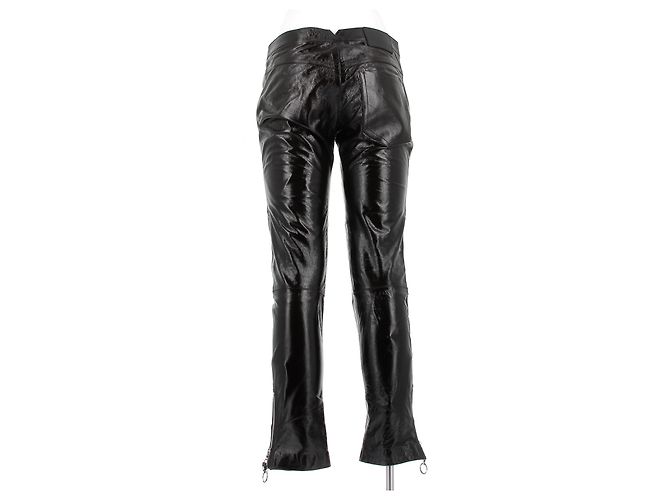 Pantalones Louis Vuitton de cuero charol marrón Castaño - vista 2