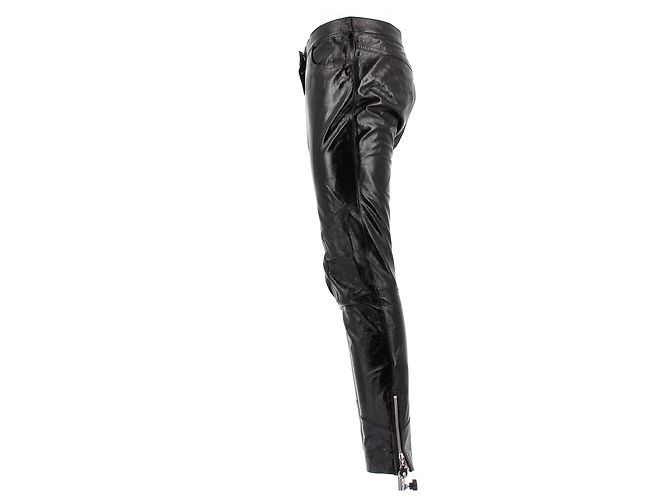 Pantalones Louis Vuitton de cuero charol marrón Castaño - vista 4