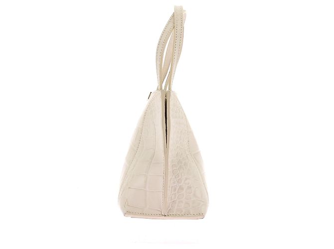 Borsa a mano By Far in pelle beige con rilievo alligatore e oro - vista 4