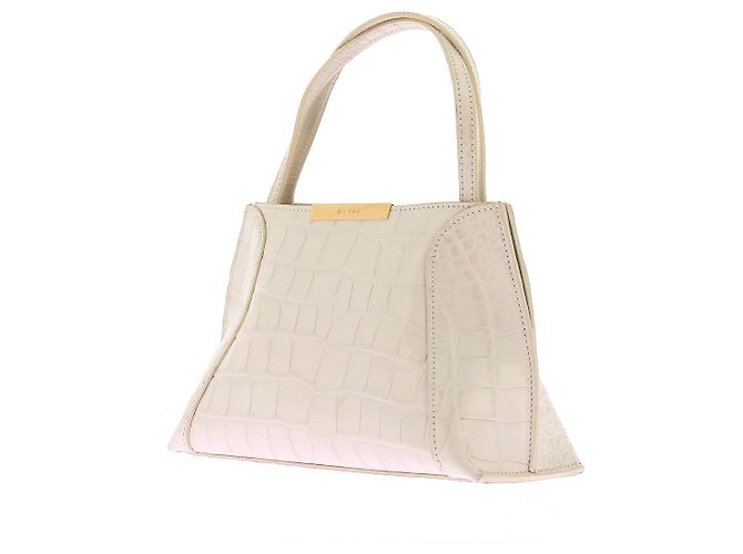 Borsa a mano By Far in pelle beige con rilievo alligatore e oro - vista 5