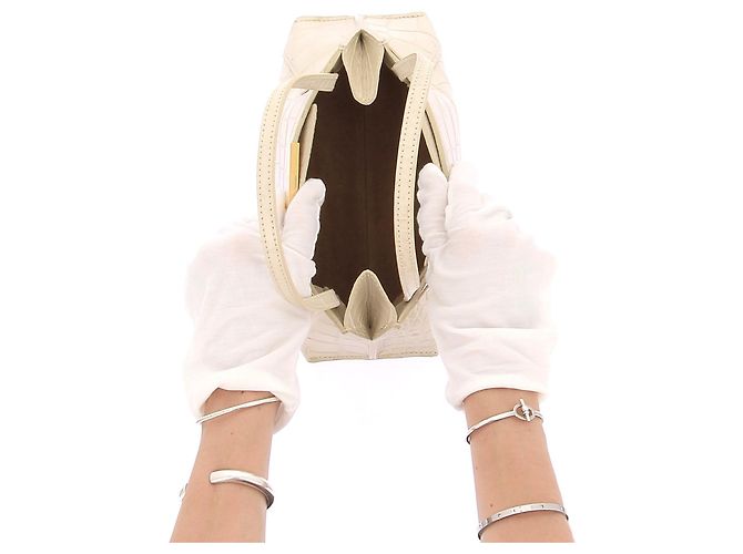 Borsa a mano By Far in pelle beige con rilievo alligatore e oro - vista 7