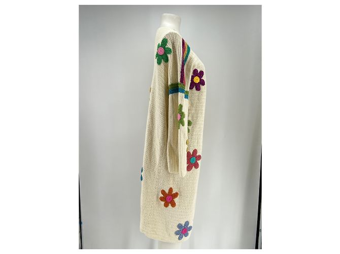 Autre Marque Long cardigan écru ROSE CARMINE avec broderie de fleurs Beige - vue 3