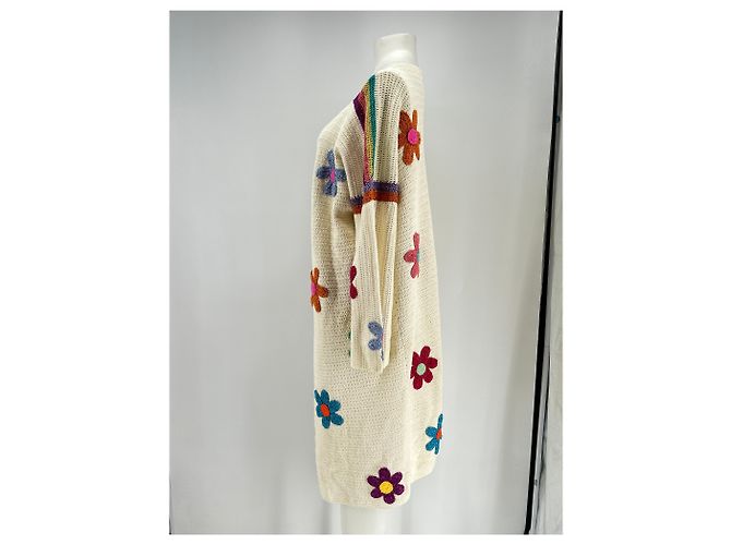 Autre Marque Long cardigan écru ROSE CARMINE avec broderie de fleurs Beige - vue 4