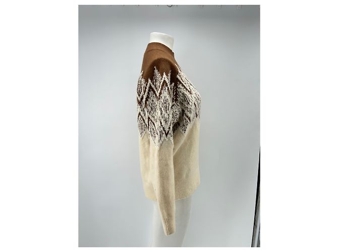 Autre Marque Braun-beige gemusterter Pullover - Ansicht 3