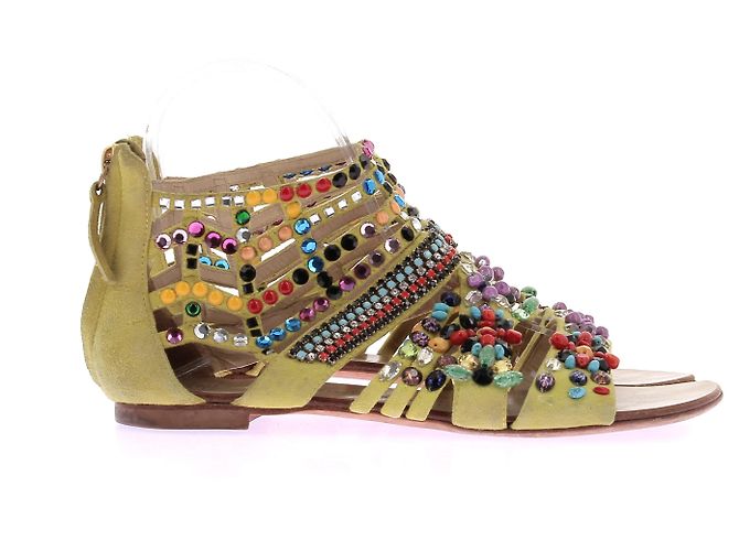 Sandali Giuseppe Zanotti in suede giallo con strass e perle - vista 2