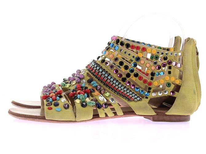Sandali Giuseppe Zanotti in suede giallo con strass e perle - vista 3