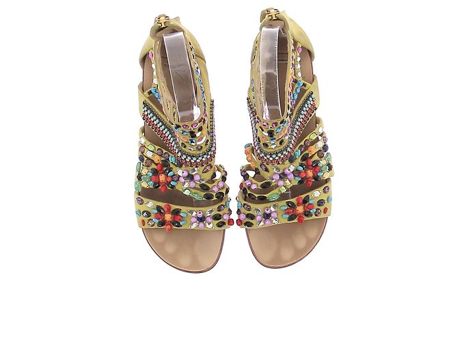 Sandali Giuseppe Zanotti in suede giallo con strass e perle - vista 6
