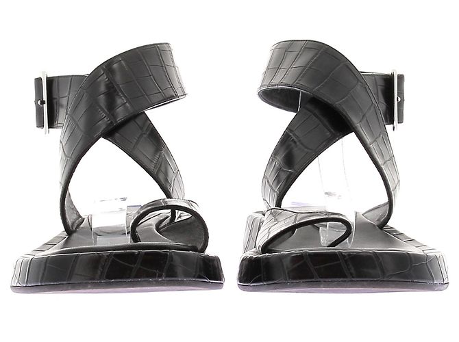Autre Marque Sandali piatti in pelle nera GIA BORGHINI Nero - vista 4