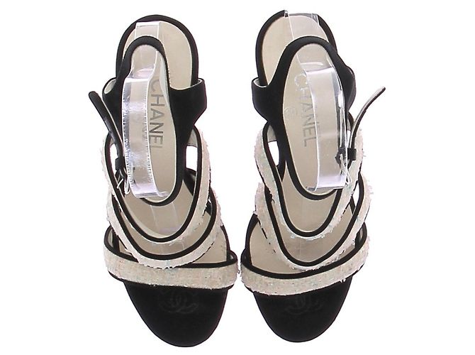Chanel Sandali con tacco in tweed Nero - vista 6