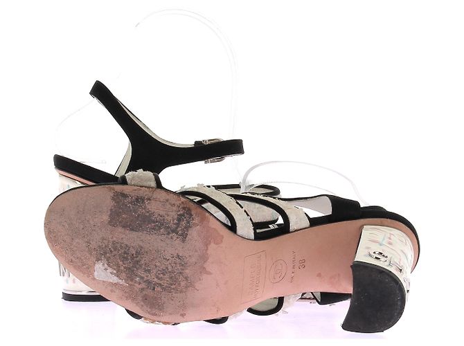 Chanel Sandali con tacco in tweed Nero - vista 7