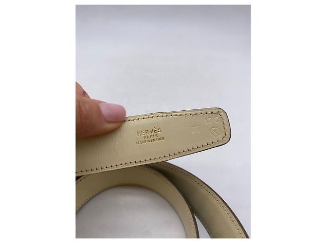 Cintura Hermès in pelle blu navy e bianca 70 cm - vista 3