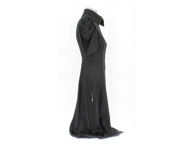 Céline Schwarzes langes Kleid mit Puffärmeln - Ansicht 3