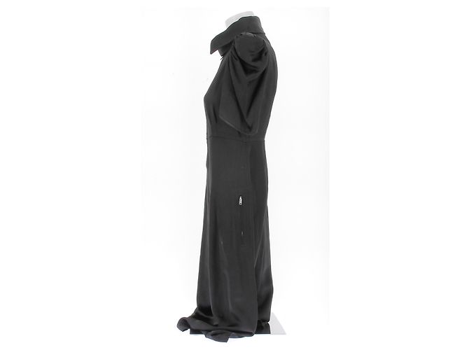 Céline Schwarzes langes Kleid mit Puffärmeln - Ansicht 4