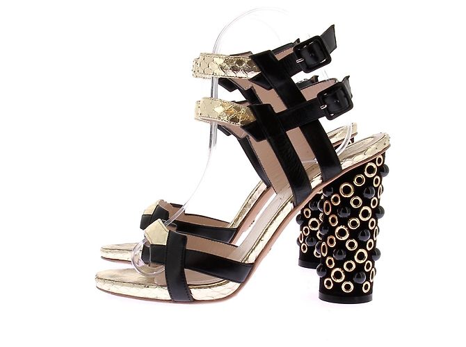 Elie Saab Sandali con tacco neri e dorati Nero - vista 2