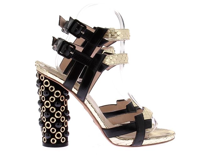 Elie Saab Sandali con tacco neri e dorati Nero - vista 3