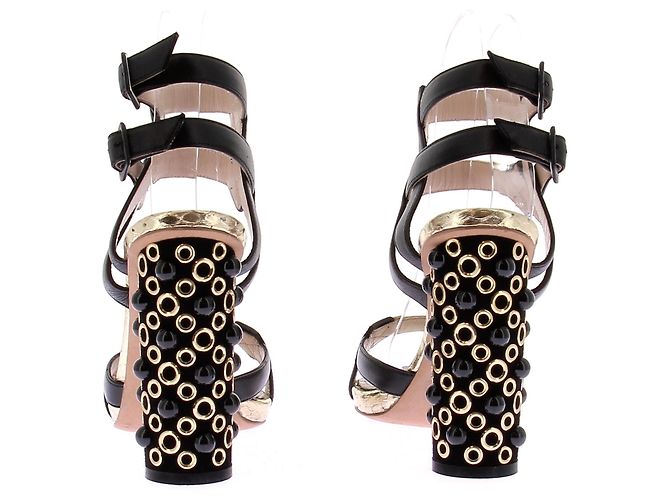 Elie Saab Sandali con tacco neri e dorati Nero - vista 4