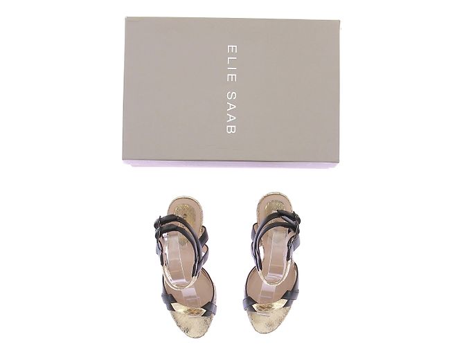 Elie Saab Sandali con tacco neri e dorati Nero - vista 9
