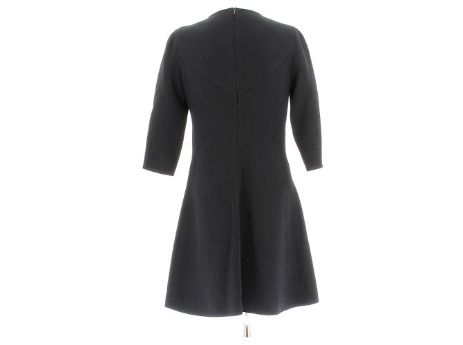 Courreges Schwarzes Kurzes Wollmischkleid mit Langarm - Ansicht 2