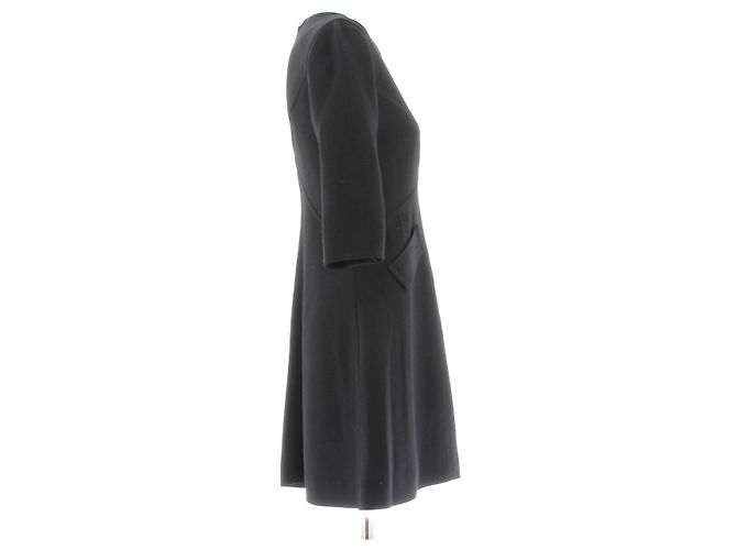 Courreges Schwarzes Kurzes Wollmischkleid mit Langarm - Ansicht 3