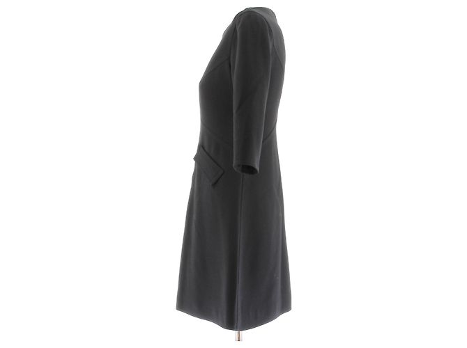Courreges Schwarzes Kurzes Wollmischkleid mit Langarm - Ansicht 4