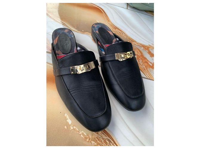 Mule Hermès OZ in pelle nera Nero - vista 7